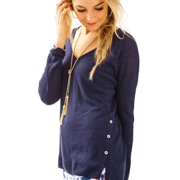 LILLY Pulitzer Leisle Linen Sweater Size XS Royal Nlue Cobalt - Picture 8 of 8